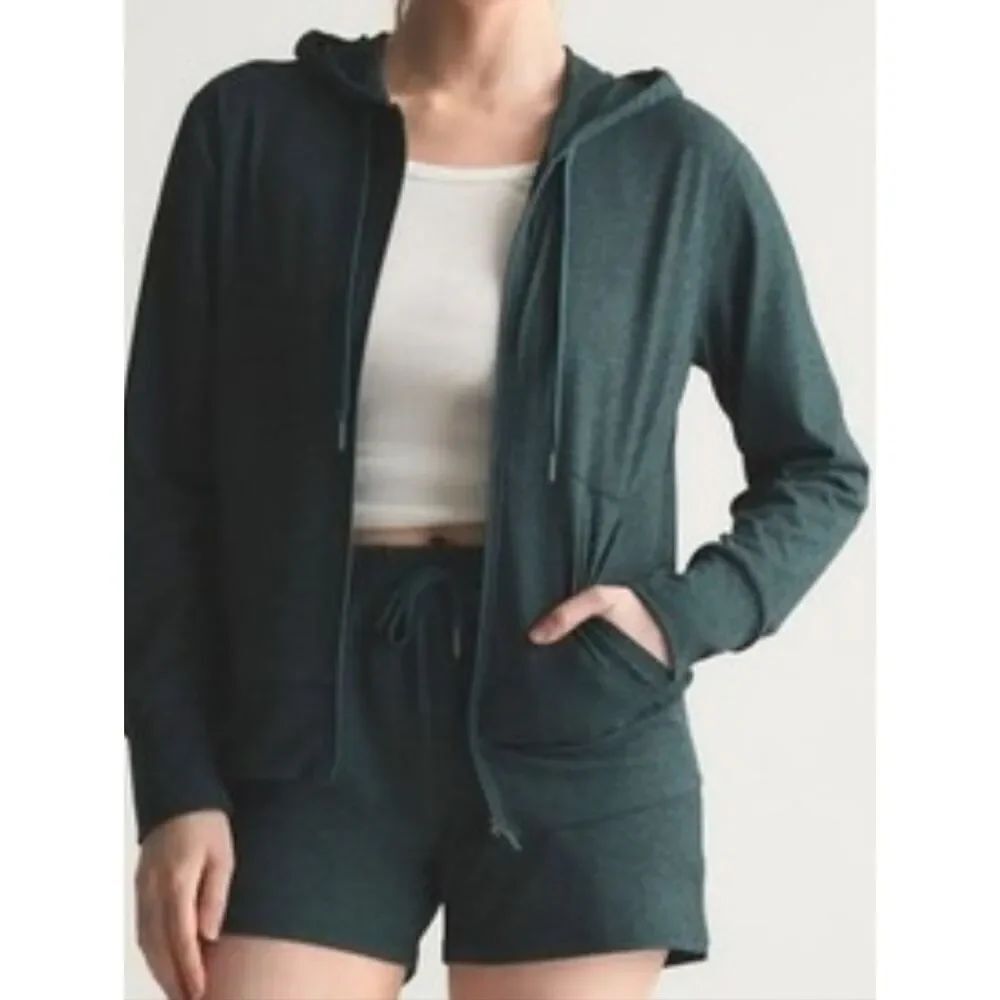 QUINCE Flowknit Hoodie With Full Zip In Heather Green